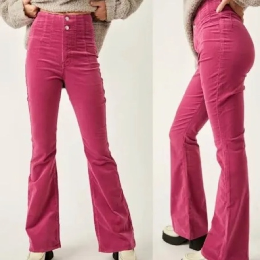 Free people High-Rise Corduroy Flare Pants in Rose Pink